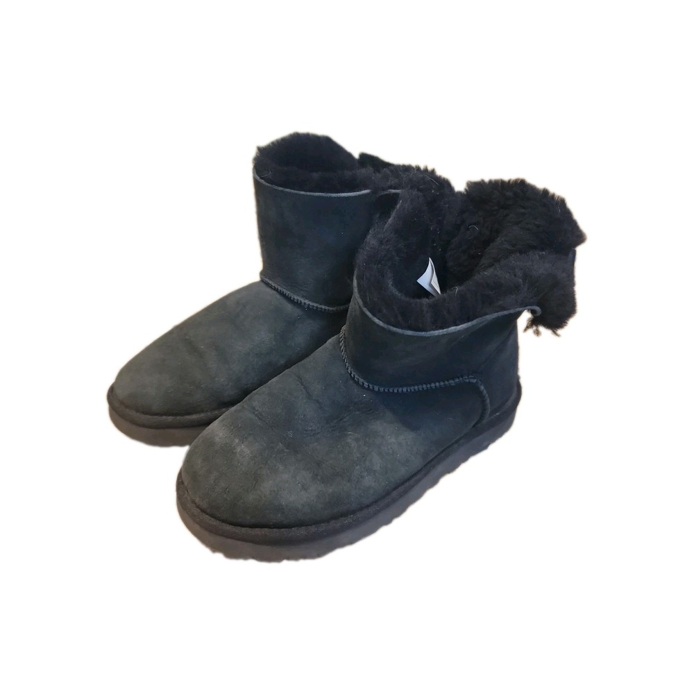 UGG Australia Mini Bailey Bow Women's 9 Black Suede Leather Ankle Bootie
